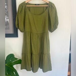 Madewell Olive Green Mini Dress with Puff Sleeves Size Medium